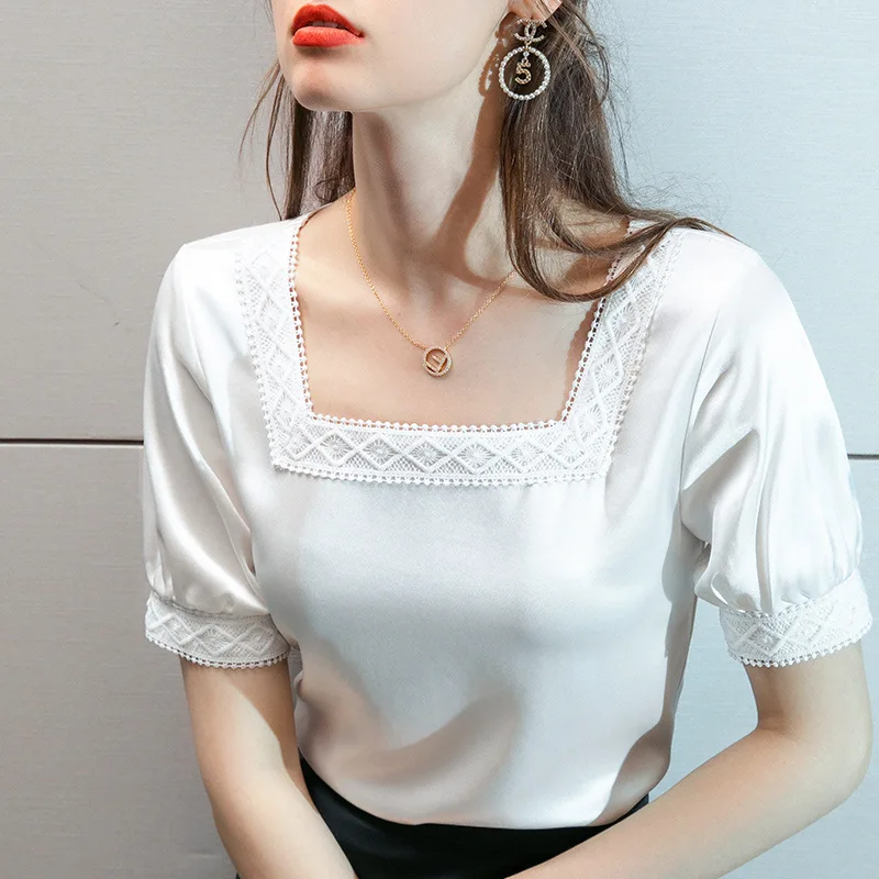 Silky Satin Short-Sleeved T-shirt Female 2020