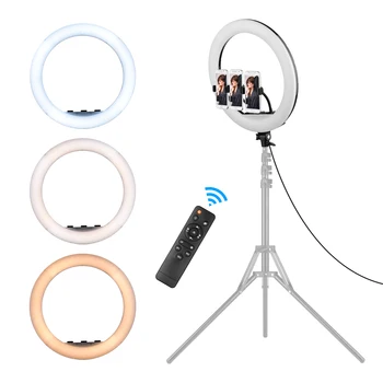 

18 Inch LED Ring Light Photography Lamp Set Stepless Dimmable 2700K-6500K with 3pcs Phone Holders Remote Control Carrying Bag