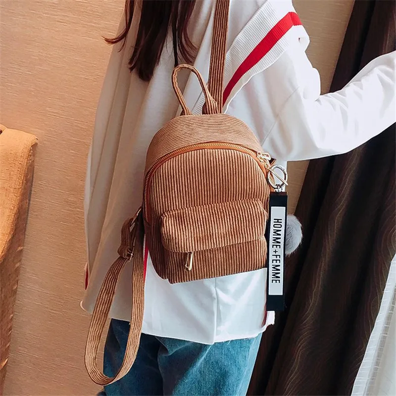 

Casual Corduroy Design Small Backpack For Teenage Girls Cute School Bag Hair Ball Female Shoulder Bag Lady School Bag Mochila