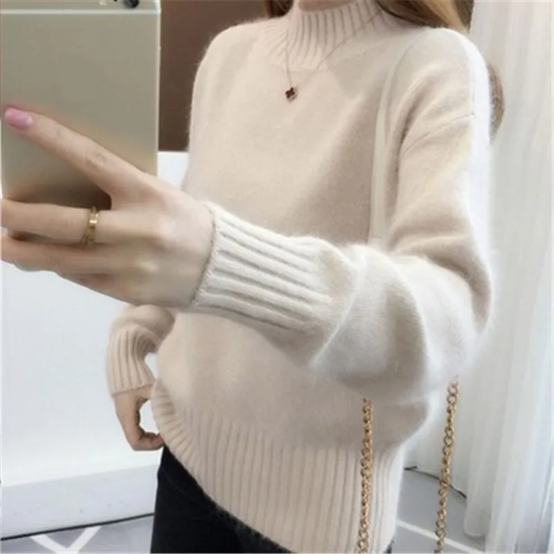 Свитер женский стиль невысокая горловина одежда длинный рукав теплый свободный Женский Повседневный пуловер, свитер короткий модный свитер AS1112