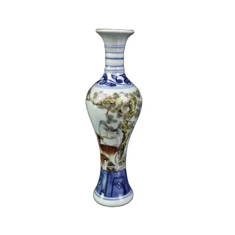 

Chinese Old Porcelain Blue And White Colored Fushou Pattern Vase