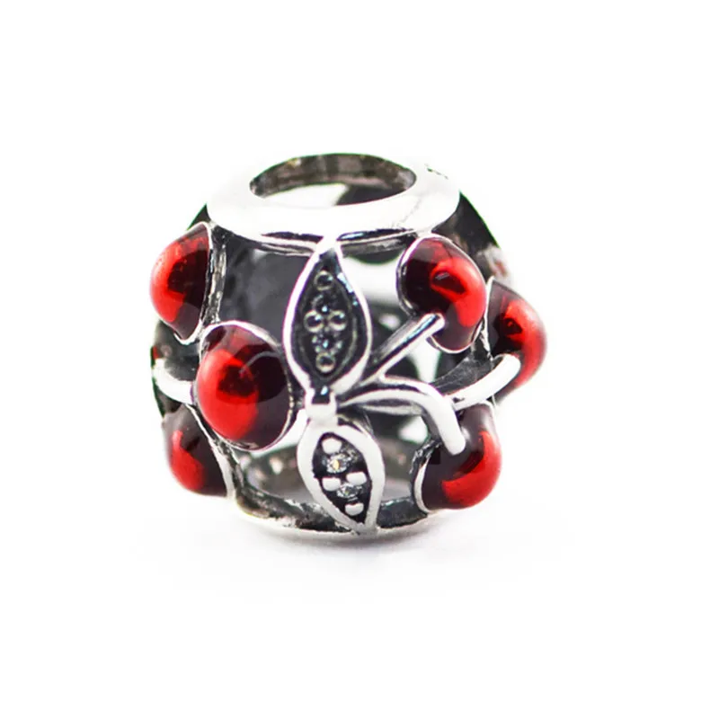 

Sweet Cherries Crystal Beads for Silver 925 Original Charms Bracelets Jewelry Clear CZ Red Enamel Charm Beads for Jewelry Making
