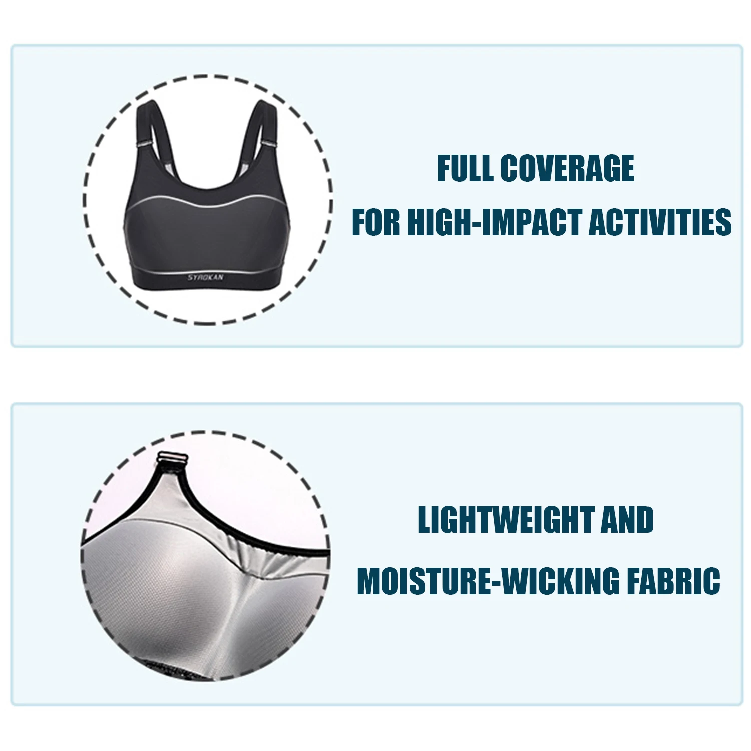 Wirefree Front Adjustable High Impact Sports Bras for Women Plus Size Padded Bras