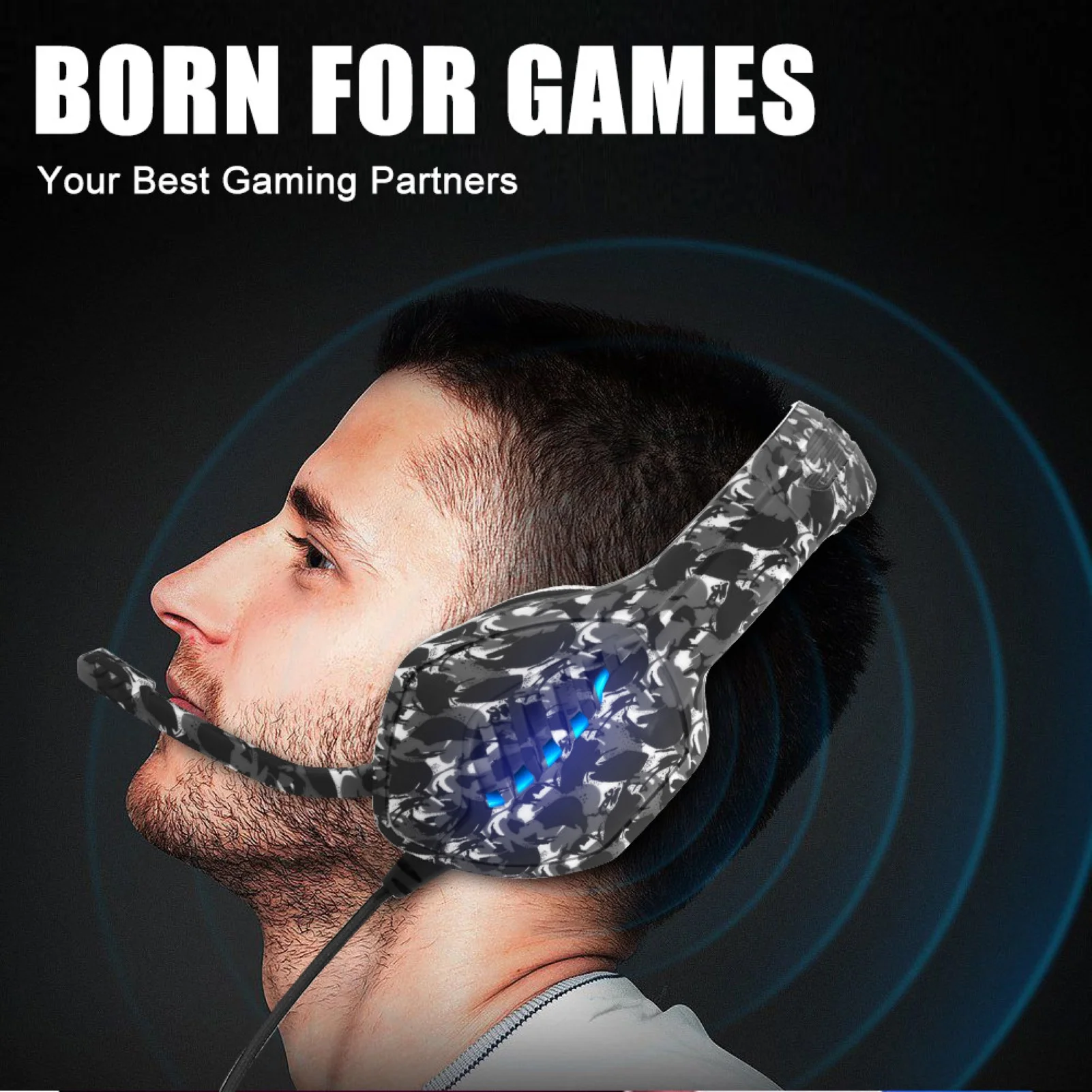 J1 Camouflage Gaming Headset Headphone with Microphone Noise Reduction LED Light