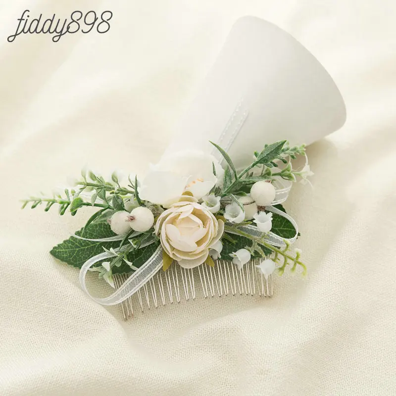 Bride Wedding Artificial Flower and Leaf Hair Comb and Boutonnieres Headwear Greenery Floral Headpiece Wedding Hair Accessories