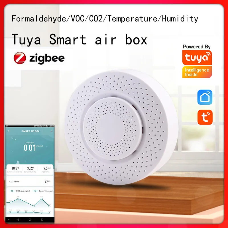 

WIFI Tuya ZIGBEE Smart Carbon Dioxide Detector APP Control Air Box CO2 Gas Sensor Formaldehyde VOC Temperature Humidity Sensor