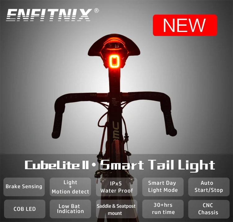 ENFITNIX Cubelite 2 велосипеда вспышка светильник велосипед задний смарт-хвост светильник тормозной сенсор Водонепроницаемый Светодиодный дневной светильник задний светильник s