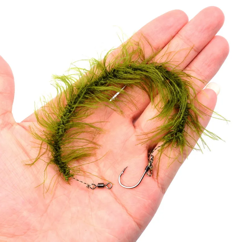 

1PC Carp Fishing Line Seaweed Green Line for Carp Hair Rig Hooklink Imitates Nature Weed Wire with Hook Carp Fishing Accessories