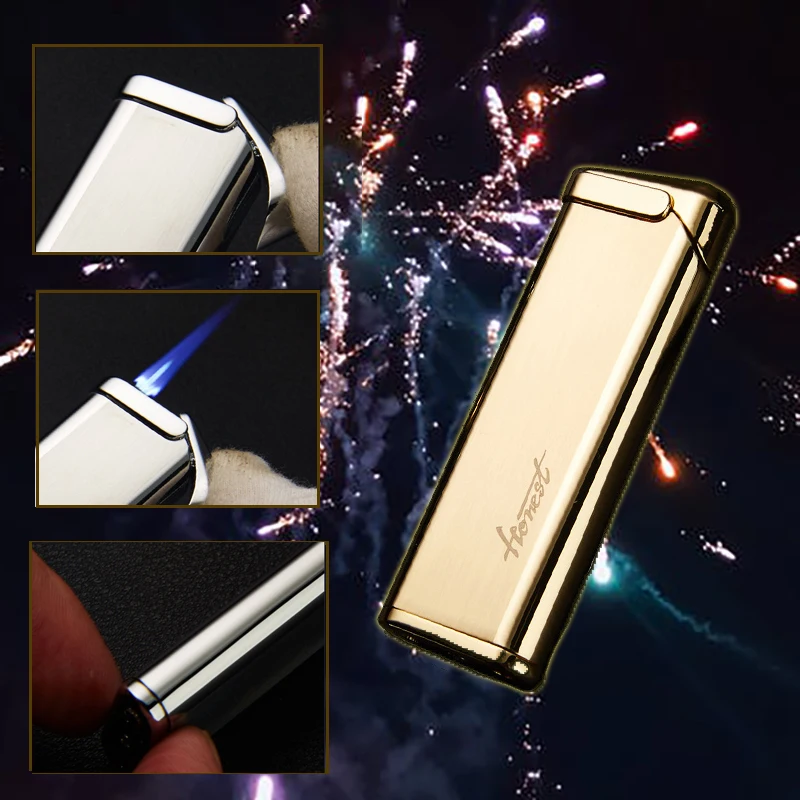 Металлическая надувная струйная бензиновая Зажигалка для сигар, прямой газовый фонарь, зажигалка для заправки, Бутановая Зажигалка, металлические аксессуары для курения