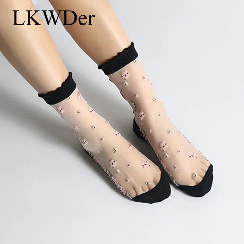 LKWDer/5 пар, женские носки летние тонкие прозрачные носки из стекловолокна эластичные кружевные ультратонкие блестящие носки Calcetines