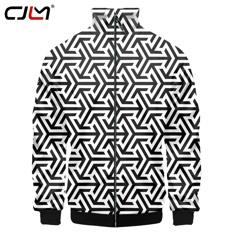 

Куртка CJLM Мужская зимняя с 3D-принтом, уличная одежда в стиле Харадзюку, на молнии, с воротником-стойкой и графическим принтом, черная белая, 5XL