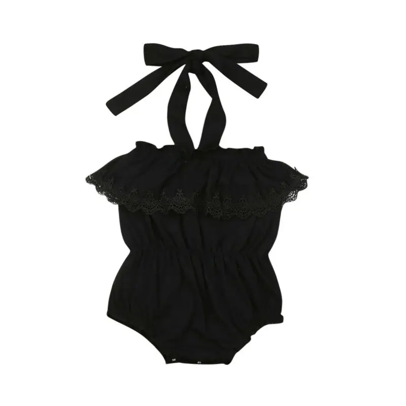 

Girl Black Rompers Lace Sling Halter Body Suits Summer One-Pieces Bodysuit Jumpsuit Infant Baby Girl Clothes Top Sunsuit Outfit