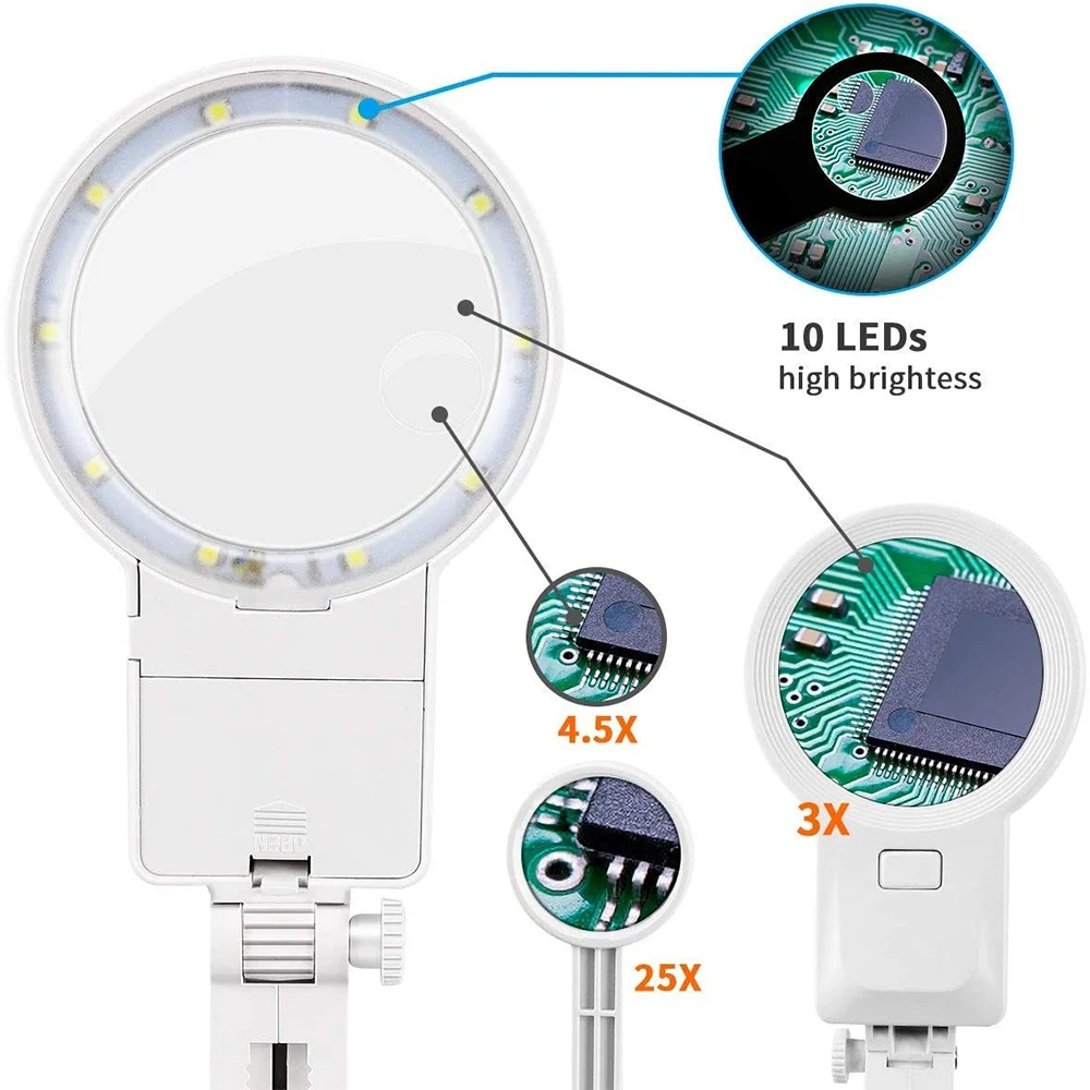 Soldering Iron Welding Magnifying Glass 2 LED 3X 4.5X 25X Helping Hand Rework Magnifier with 3 Tools Boxes Desk Station Repair