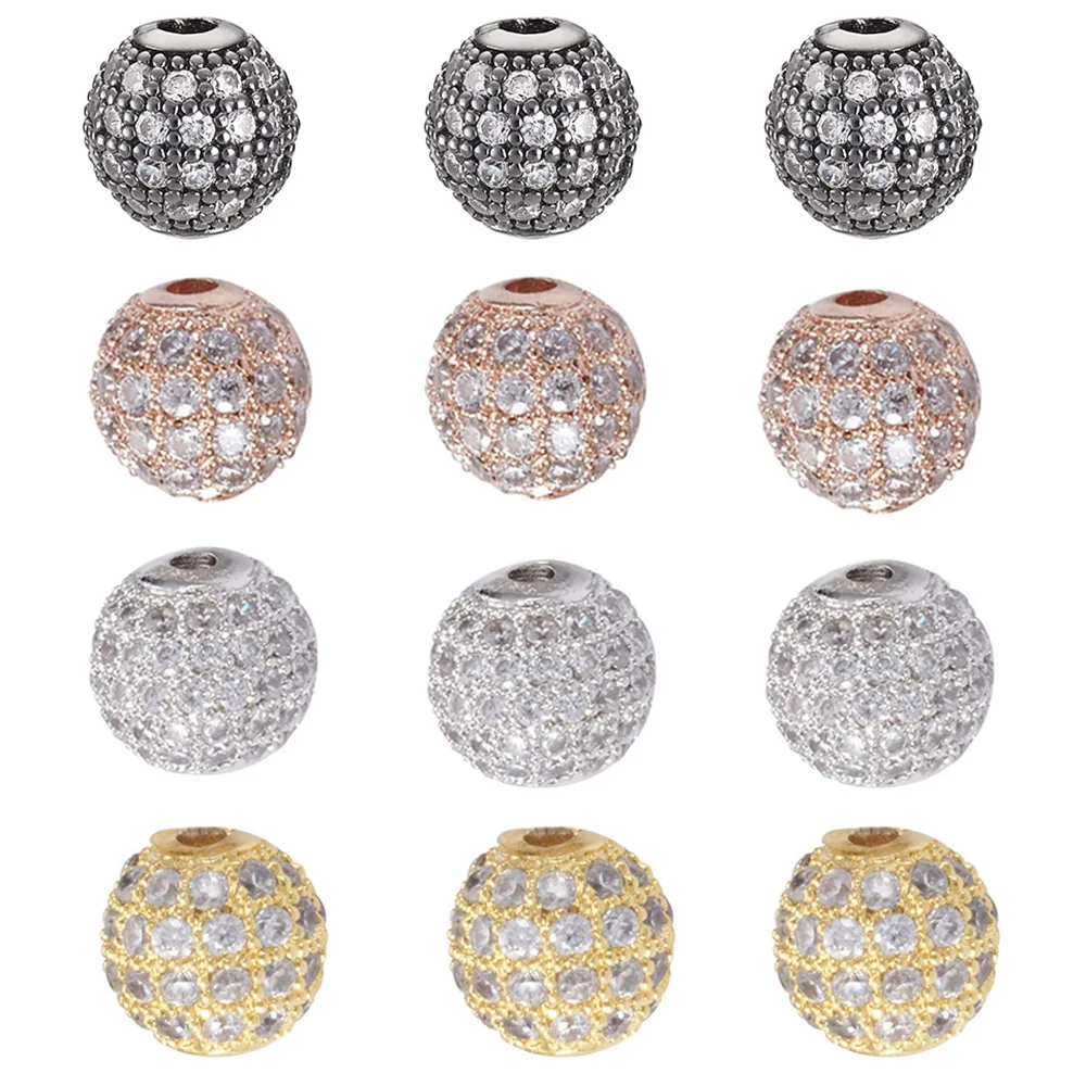 

10pcs 4mm 6mm 8mm 10mm 12mm Round Brass Micro Pave Cubic Zirconia Beads Gunmetal DIY Jewelry Findings Making Necklaces Bracelets