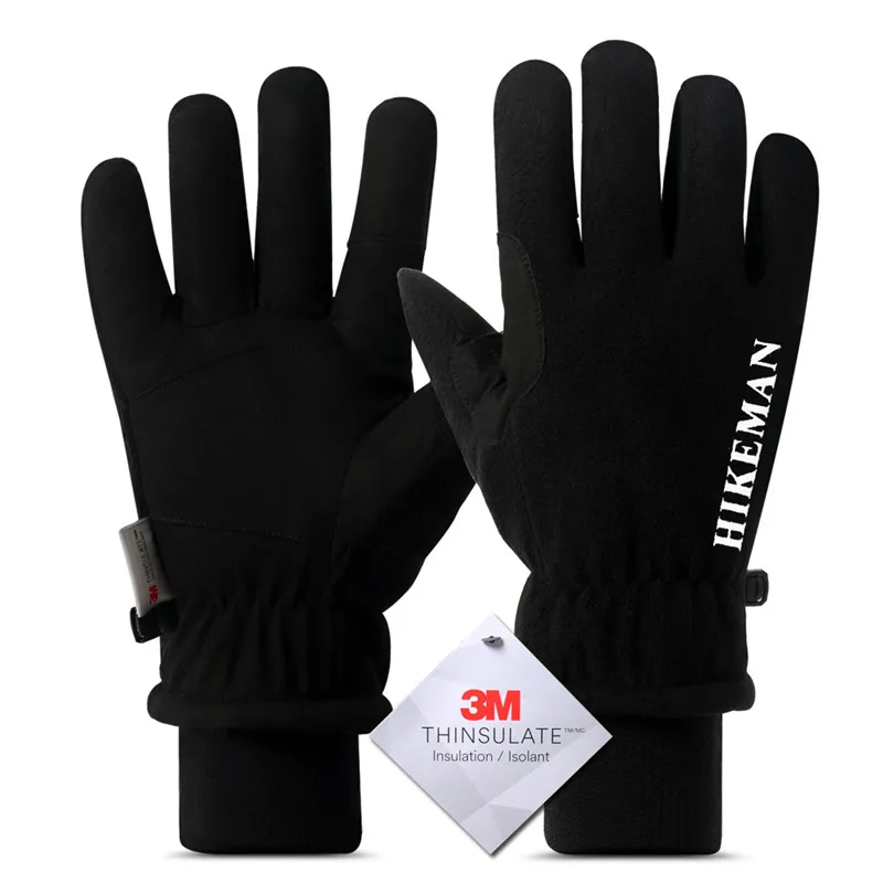 VISNXGI зимние перчатки мужские уличные Варежки женские перчатки Нескользящие мотоциклетные флисовые перчатки ветрозащитные плотные теплые перчатки на весь палец - Цвет: G155 Black