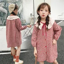 Весенняя детская одежда платье в клетку Vestido/Школьная рубашка с длинными рукавами и оборками для девочек-подростков, платья для От 4 до 12 лет