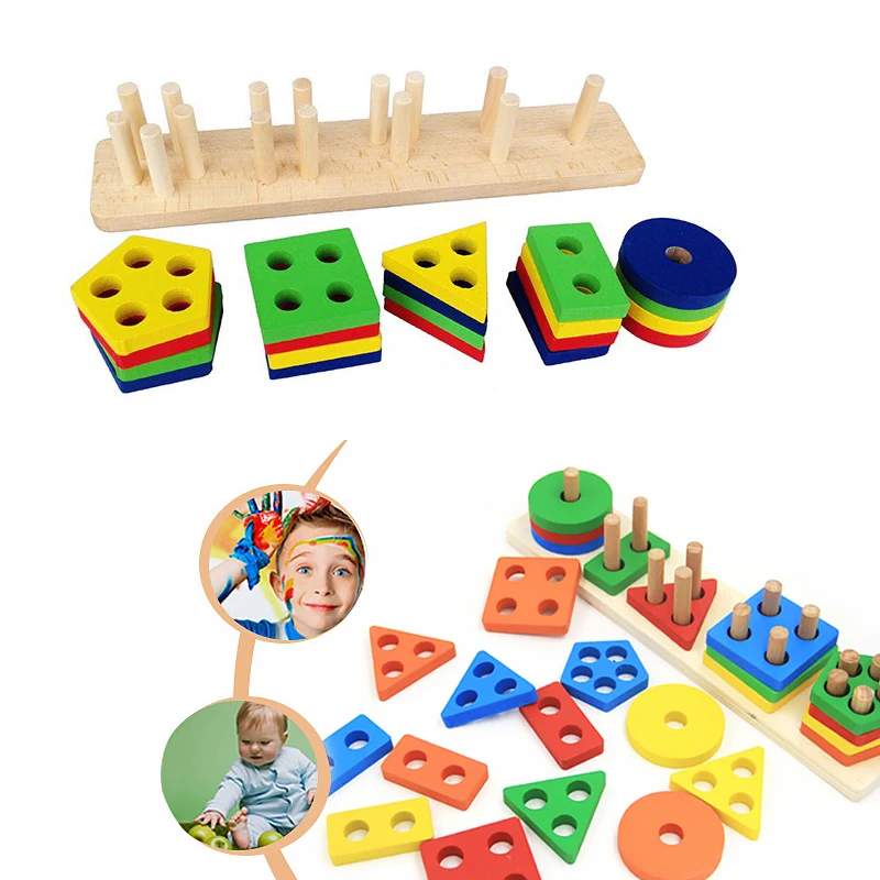 

Geometric Educational Toys Wooden 3D Cube Geometric Sorting Board Montessori Column Matching Toys Children Baby Kids Toys