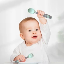 Ensemble de cuillères et fourchettes pour bébé, ustensiles pliables et mignons pour enfants en bas âge, apprendre à manger, formation, fourchette souple et Flexible, vaisselle pour bébé pour enfants