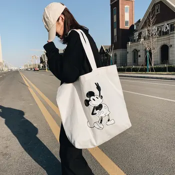 

Women's Shoulder Bag Fashion Canvas Bag Mickey Lady Handbag Large Capacity Cartoon Casual Shoulder Bag Shopping Bag