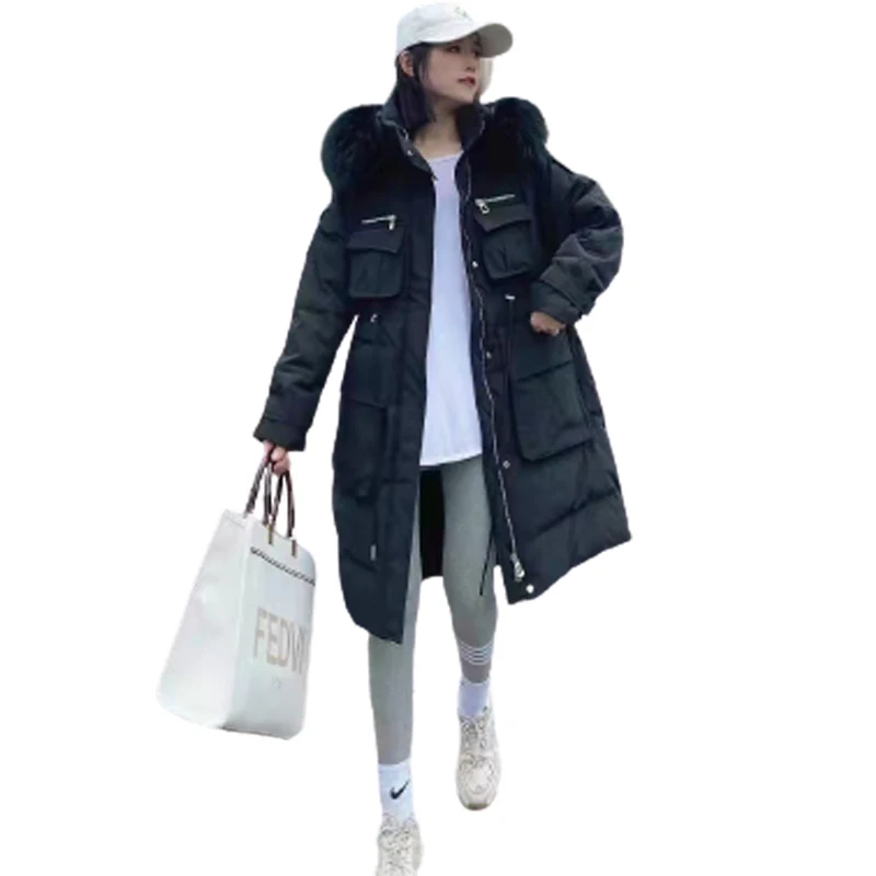 Mid long down jacket women 2021 winter new big fur collar thick waist fashion INS white eiderdown coat for brand fahion girl