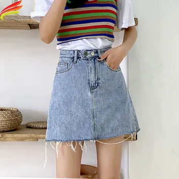 

High Waist Shorts Under Skirt 2020 Summer New Double Buttons A Line Tassel Jean Skirt Korean Style Saia Blue Denim Skirt Mini