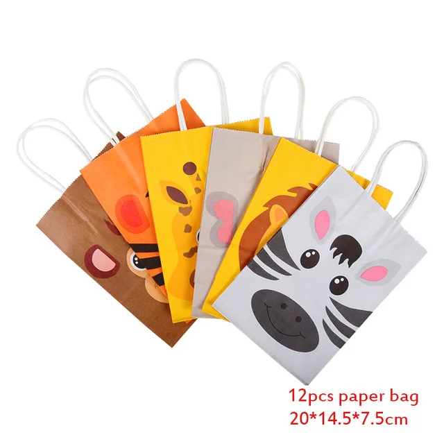 WEIGAO 12 шт для вечеринки в стиле сафари бумажные пакеты для детей день рождения животные подарочные пакеты коробки ДЖУНГЛИ зоопарк конфеты коробки Декор детский душ - Цвет: 12pcs bag