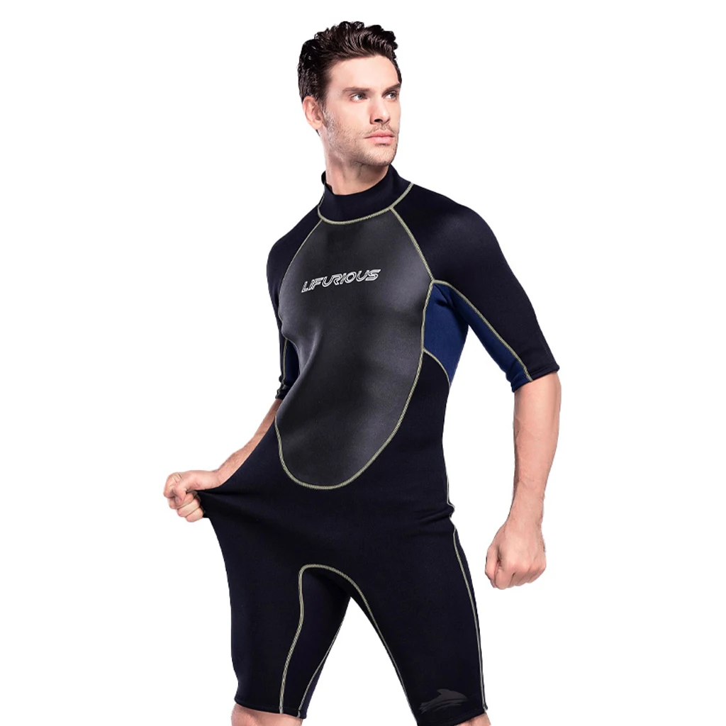 Men's 3mm Summer Wetsuit Adults Full Suits Swimming Diving Swimsuits Short Sleeve Neoprene Cold Water Jumpsuit Warm Swimwear