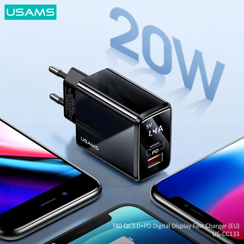 USAMS 20W Fast Charger USB QC3.0+PD Type C Quick Charge For iPhone 12