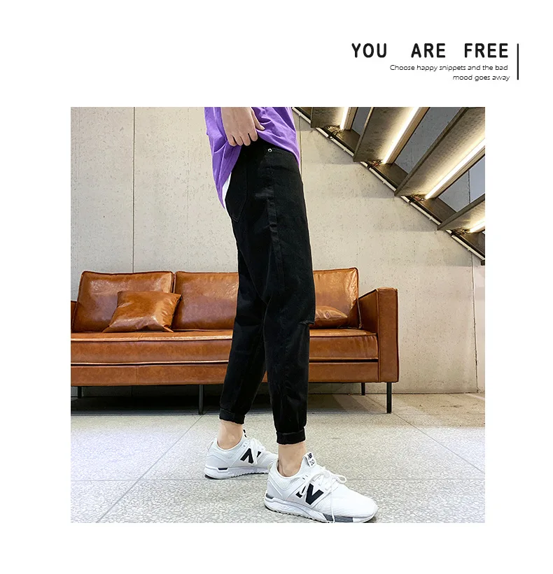 Casual Hole Men Jeans Fashion Slim Ankle Length Denim Pants Solid Jeans Homme Big Size