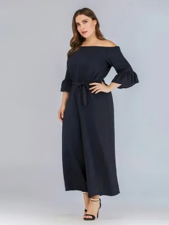 rompers womens jumpsuit summer fashion female sexy slash neck solid plus size jumpsuit women overalls elegant fw421