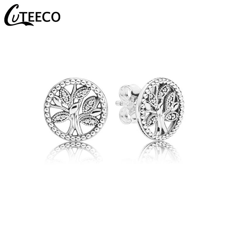

CUTEECO 2019 New Tree Of Life Zircon Stud Earrings Elegant Brand Earrings For Women Fashion Jewelry Accessories Gift