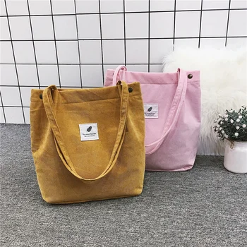 

Women Corduroy Shoulder Bags Canvas Tote Handbag Casual Shopping Bag Environmental Reusable Female Bag Big Capacity Beach Bag