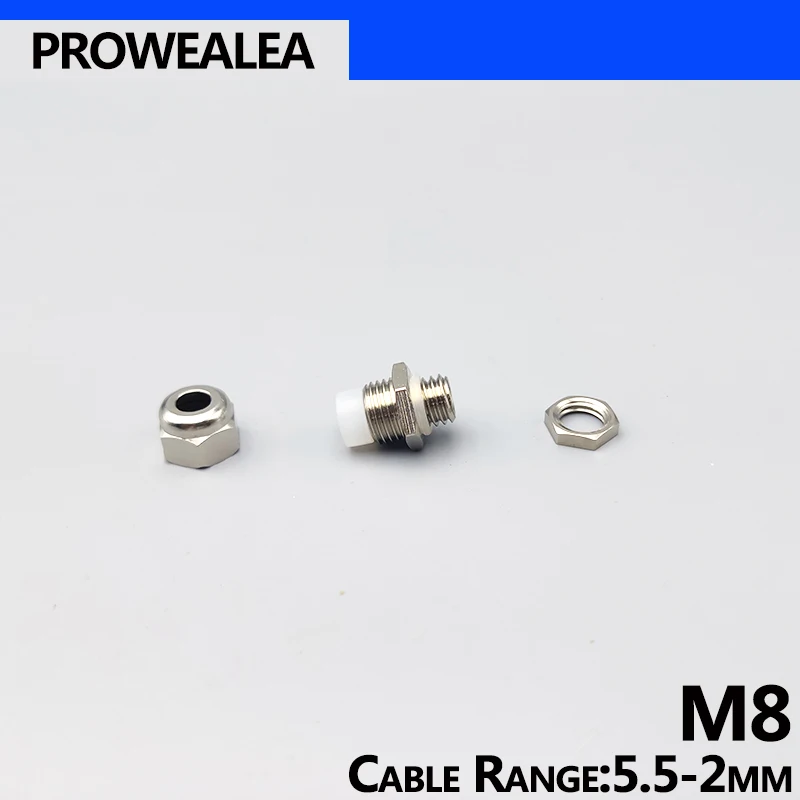 Metal Cable Gland M8 IP68 Waterproof Brass with Weatherproof Silicone Rubber Insert Type Fine Copper Joint electrical connector cable gland cable wire entry