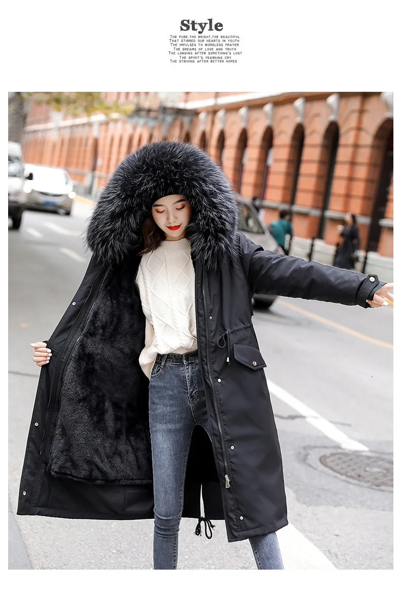 Зимние-30 градусов, одежда для снежной погоды Длинные парки зимняя куртка Для женщин с меховым капюшоном Костюмы женский Меховая подкладка Толстое Зимнее пальто Для женщин