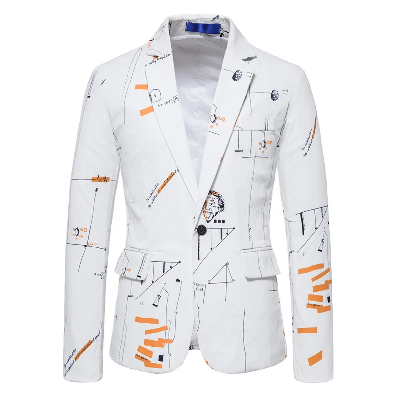 New Blazer Jacket Fashion Men's One-Button Print Jacket Dress Coat Casual Business Male Suit Coat