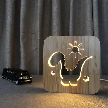 

GloryStar Dinosaur Wooden Lamp Kids Bedroom Decoration Warm Light LED USB Night Light For Children Gift