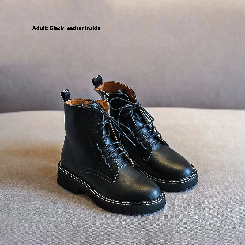 Adult leather inside AAdct/ Ботинки martin для девочек; Новинка; сезон осень-зима; детские ботинки для девочек из хлопка и натуральной кожи; Брендовая детская обувь высокого качества - Цвет: Adult leather inside