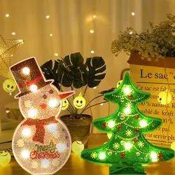 Рождественская елка и снеговик, Детская алмазная живопись с рамкой, полный алмазов, украшение дома, освещенное с помощью батареи