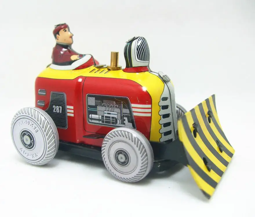 

Iron Sheet Bulldozer Reminiscence Retro Toys with Spring Random Color