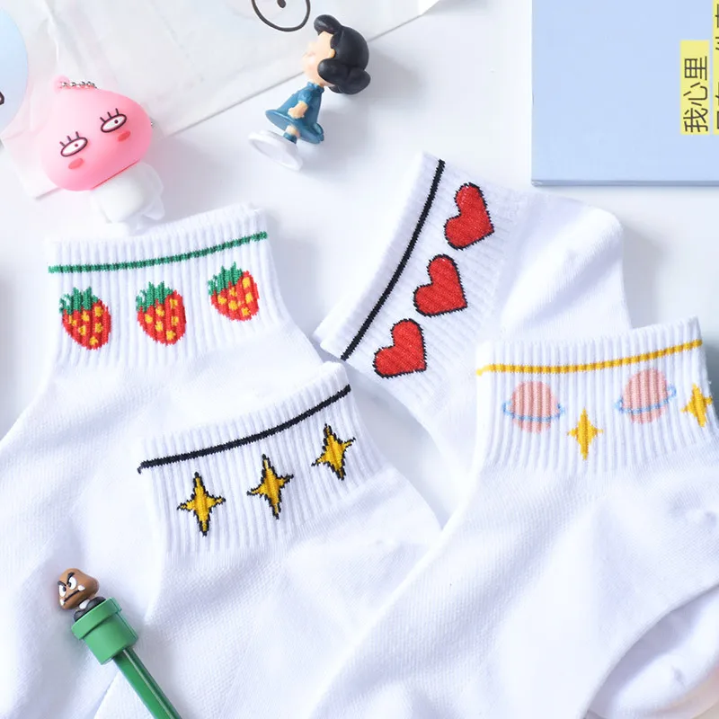 

Harajuku Fashion Woman sock Funny Planet Strawberry Love Woman Ankle Socks Breathable Cute Korean Female Style E Girl Socks