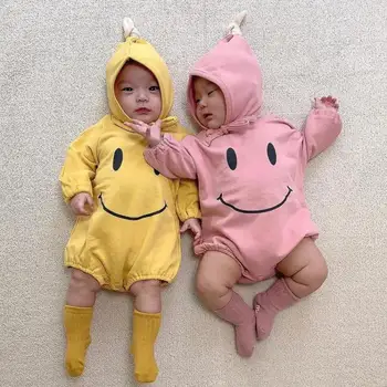 

Autumn New Baby Bodysuits Cartoon Printed Newborn Long Sleeve Jumpsuit Boys Girls Cotton Baby Clothes With Hat