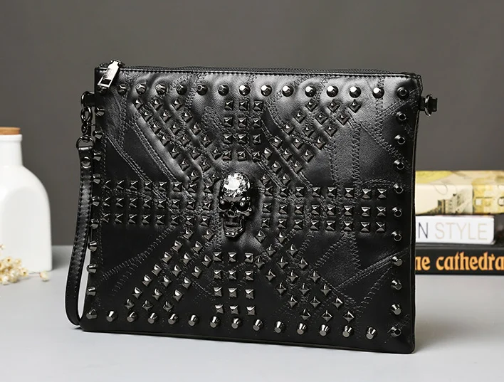 Fashion Skull Women Messenger Bag Rivet Envelope Mini Clutch Cross Small Handbag shopping Mini Black Beach Bag