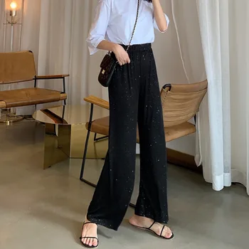 

Women Loose Wide Leg Pants Casual Elastic Waist Trousers Pantalon Female Thin Section Long Pants