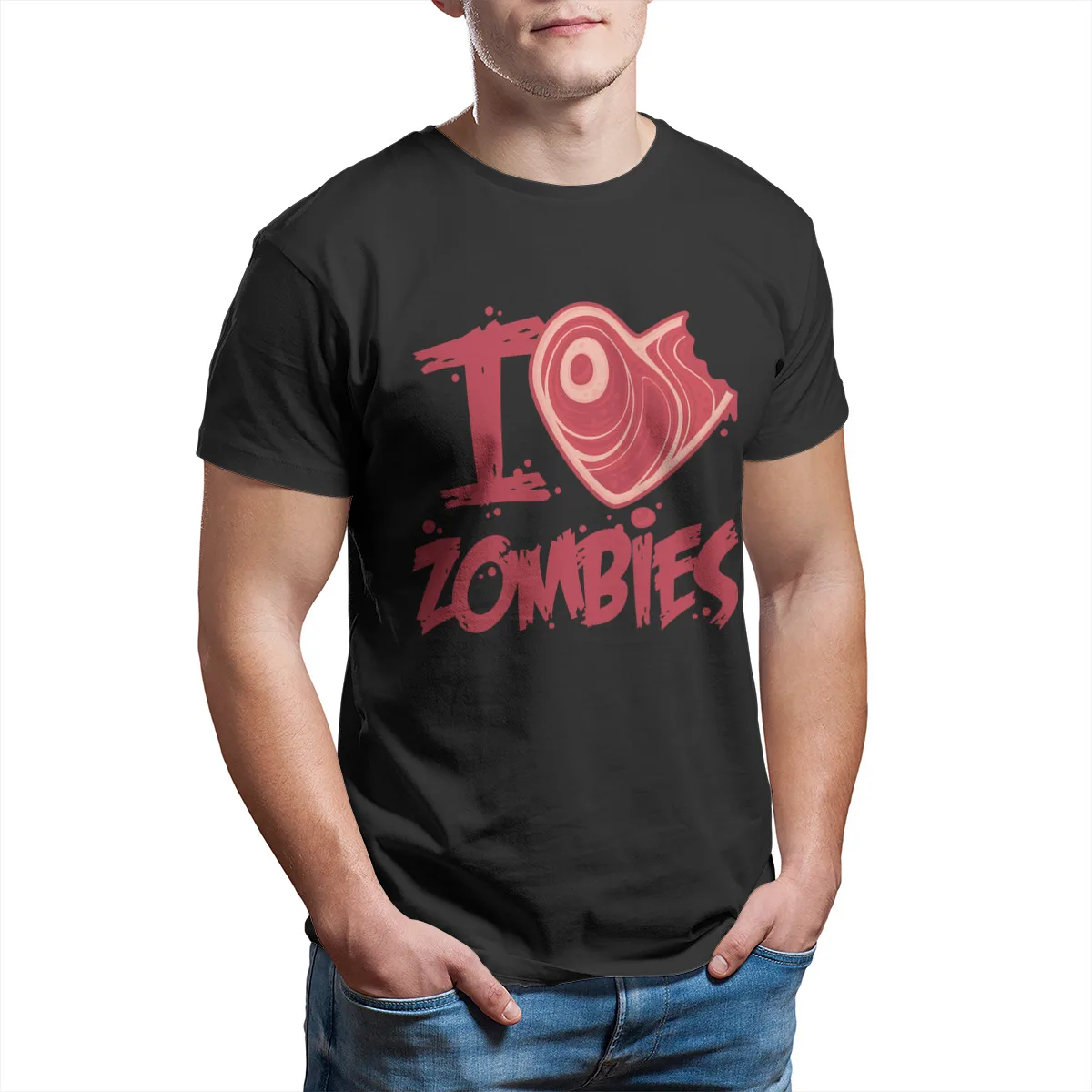 I Love Zombies with Meat Heart Men's T-shirt Games Sleeve Streetwear Cosplay 4XL 5XL 6XL Plus Size Clothing 24530 | Мужская одежда