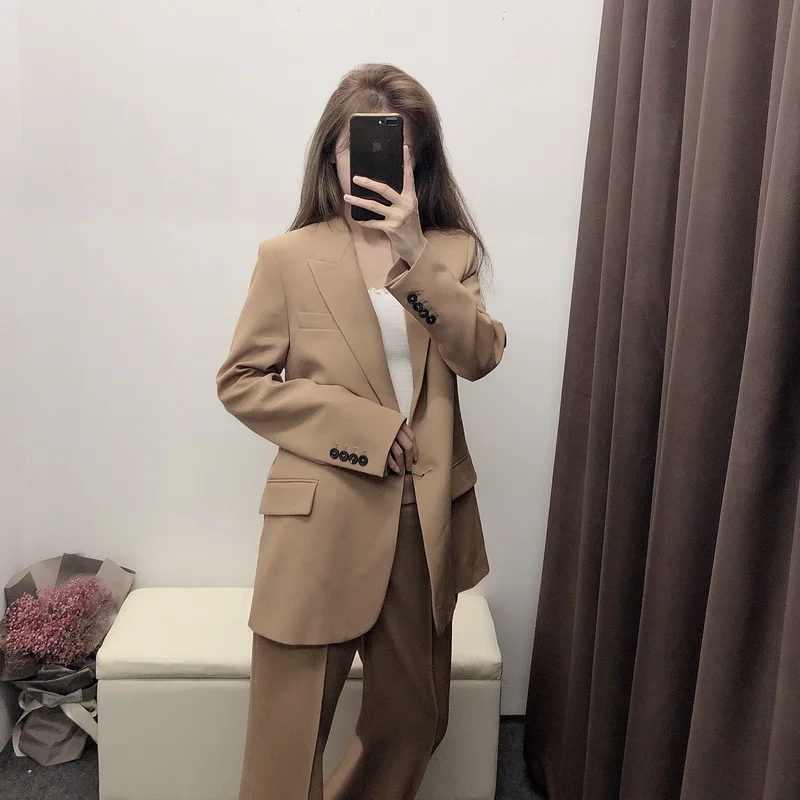 Tanie Nowych kobiet garnitur jesień 2019 nowych moda urząd Lady Blazer i spodnie flare nowoczesny płaszcz damski znosić dół 2 sztuka zestawy