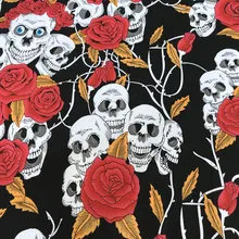 140 см ширина черепа и розы печати черный стрейч хлопок ткань для девочек одежда домашний текстиль Чехлы для подушек сумки DIY-BF131