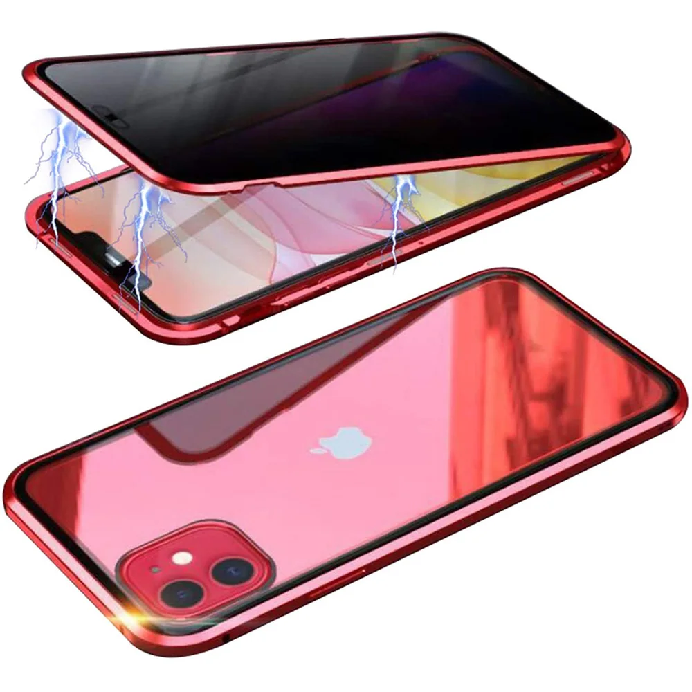 Compatible avec iPhone 11 (6,1 pouces) Coque anti-espion, coque en verre  trempé AIMTYD 360 degrés avant et arrière, écran anti-espionnage,  pare-chocs en métal à adsorption magnétique pour iPhone 11 (noir) 