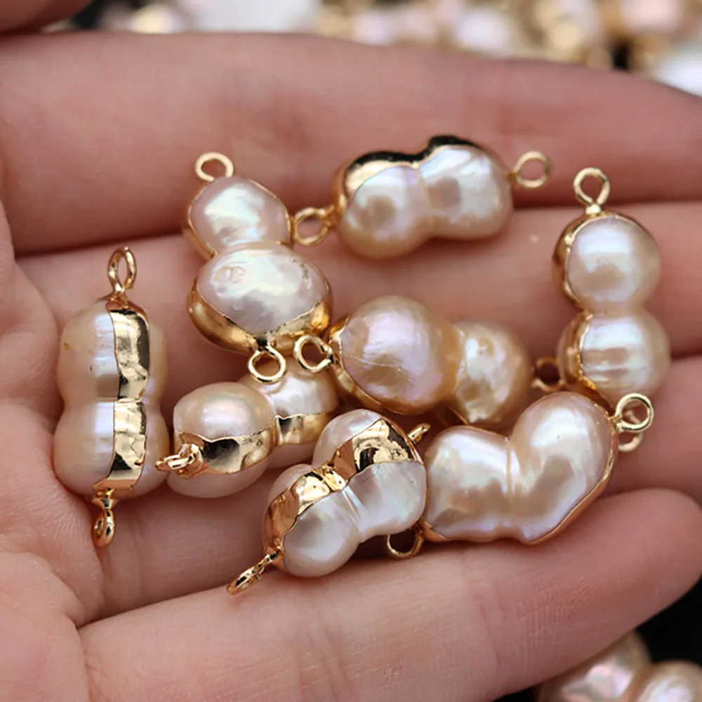 

3PC Natural Freshwater Pearl Connector Pendant Peanut Shape Double Hole Charm for Necklace Bracelet Jewelry Making 8x15-12x22mm