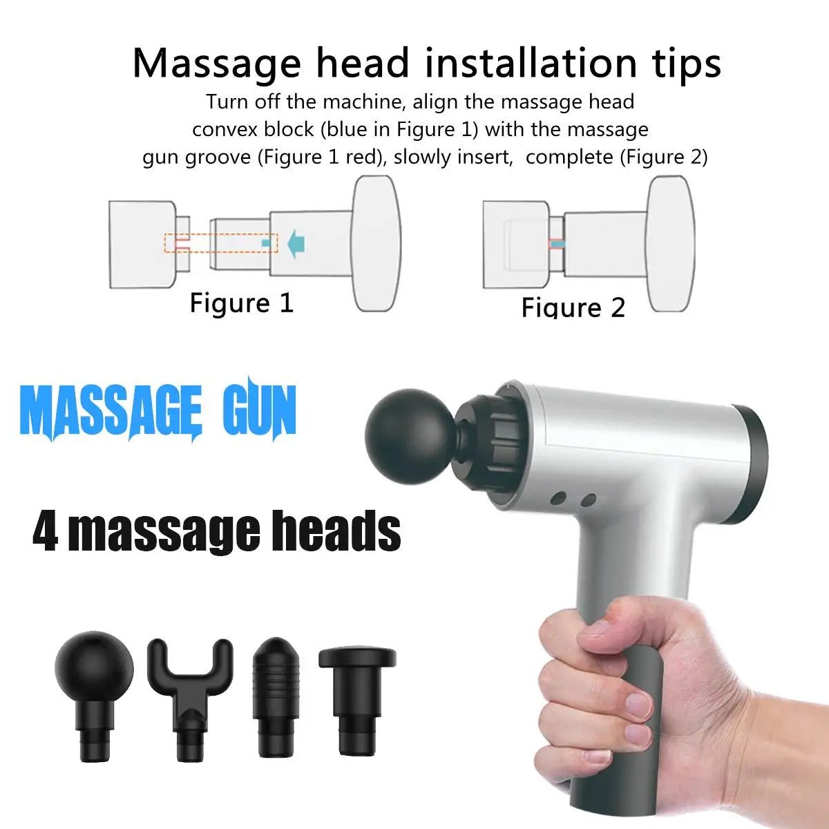  3600r/min Adjustable Tissue Massage Electric Frequency Vibration Massage-Gun LED 4 Heads Body Relax