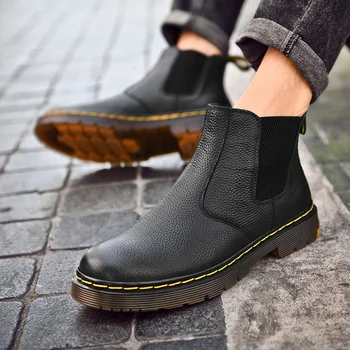 

Chelsea Men Boots High Quality Casual Design Ankle Boot Mens Waterproof Motorcycle Shoes Genuine Leather Male Footwear Fashion